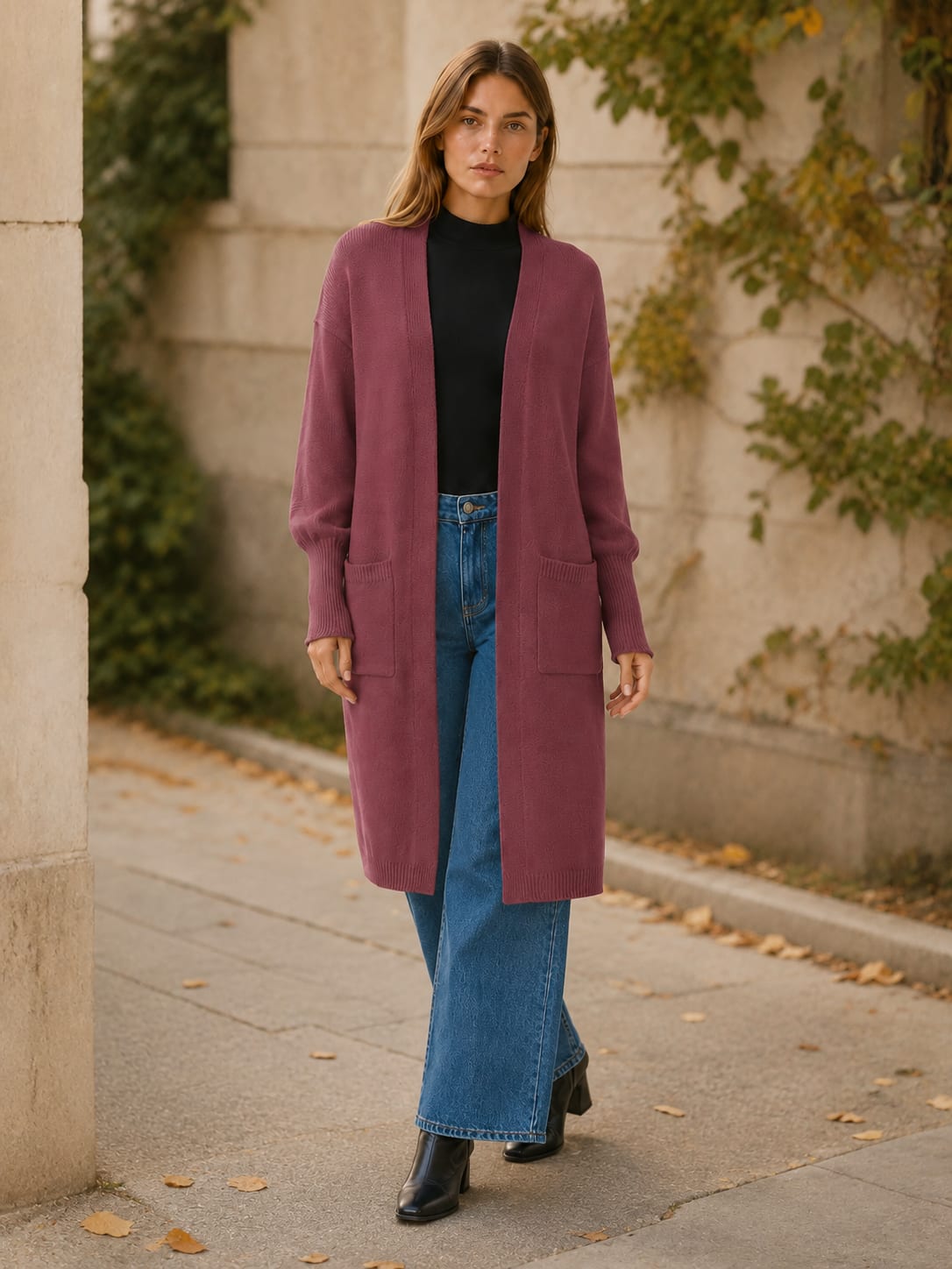 Women's Longline Knit Cardigan with Balloon Sleeves and Pockets | Claire Porter_5