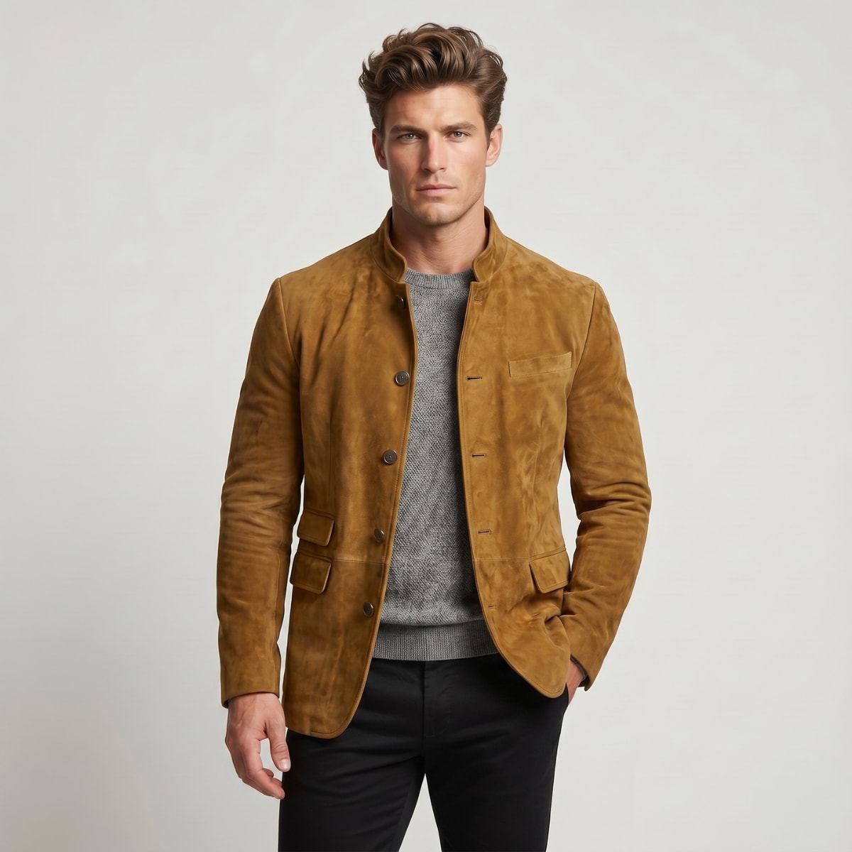 Men's Suede Stand Collar Jacket | Micah_2
