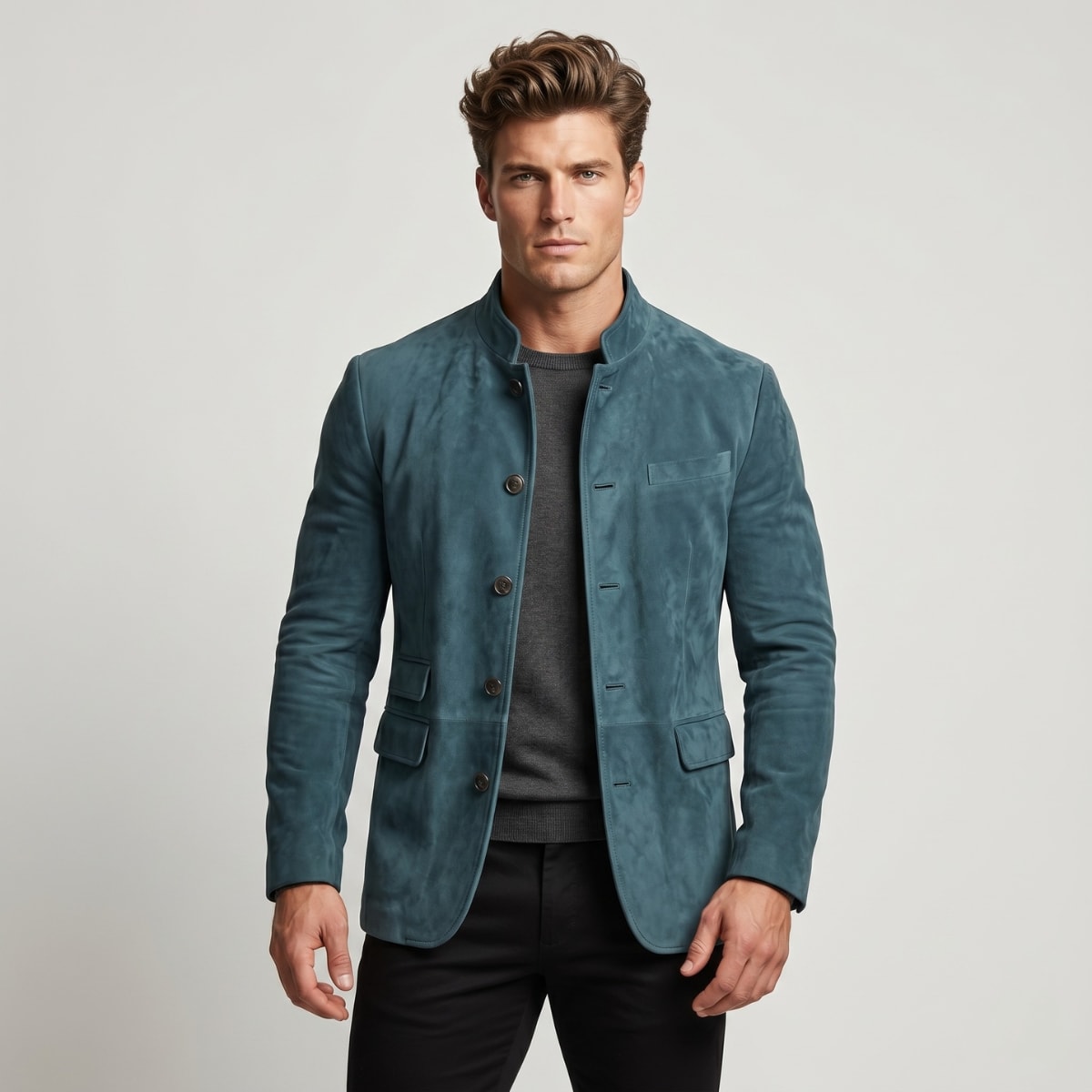 Men's Suede Stand Collar Jacket | Micah_4
