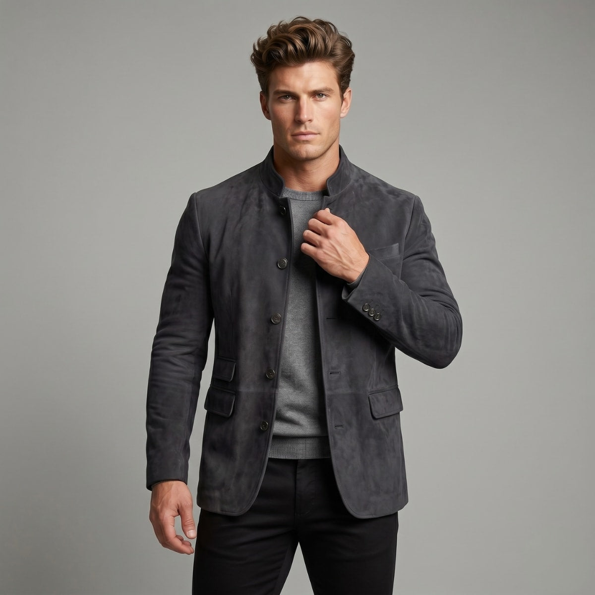 Men's Suede Stand Collar Jacket | Micah_6