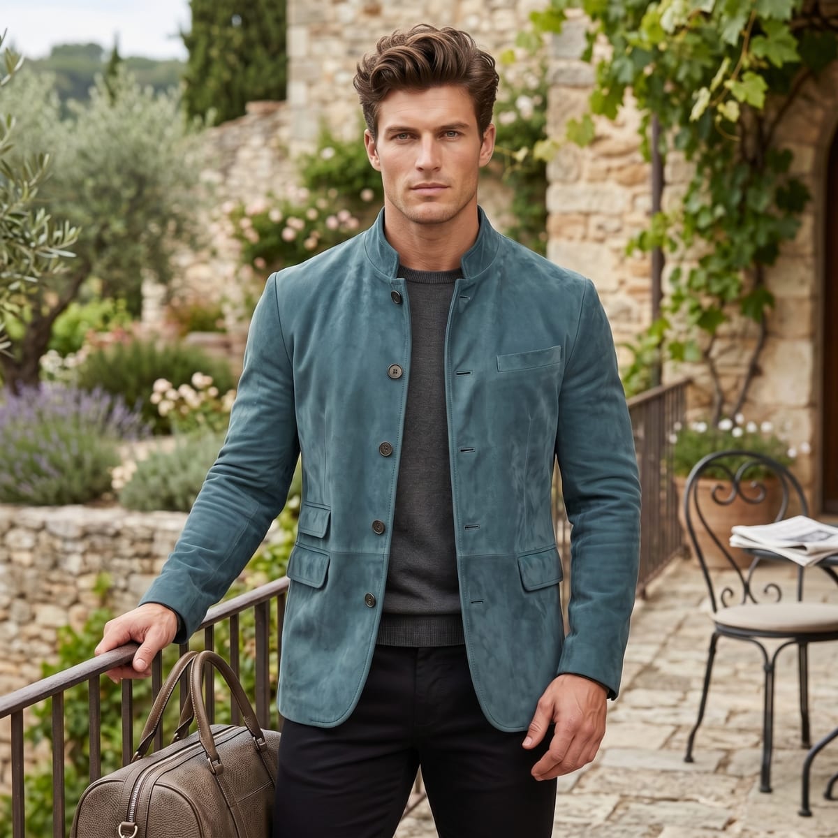 Men's Suede Stand Collar Jacket | Micah_8