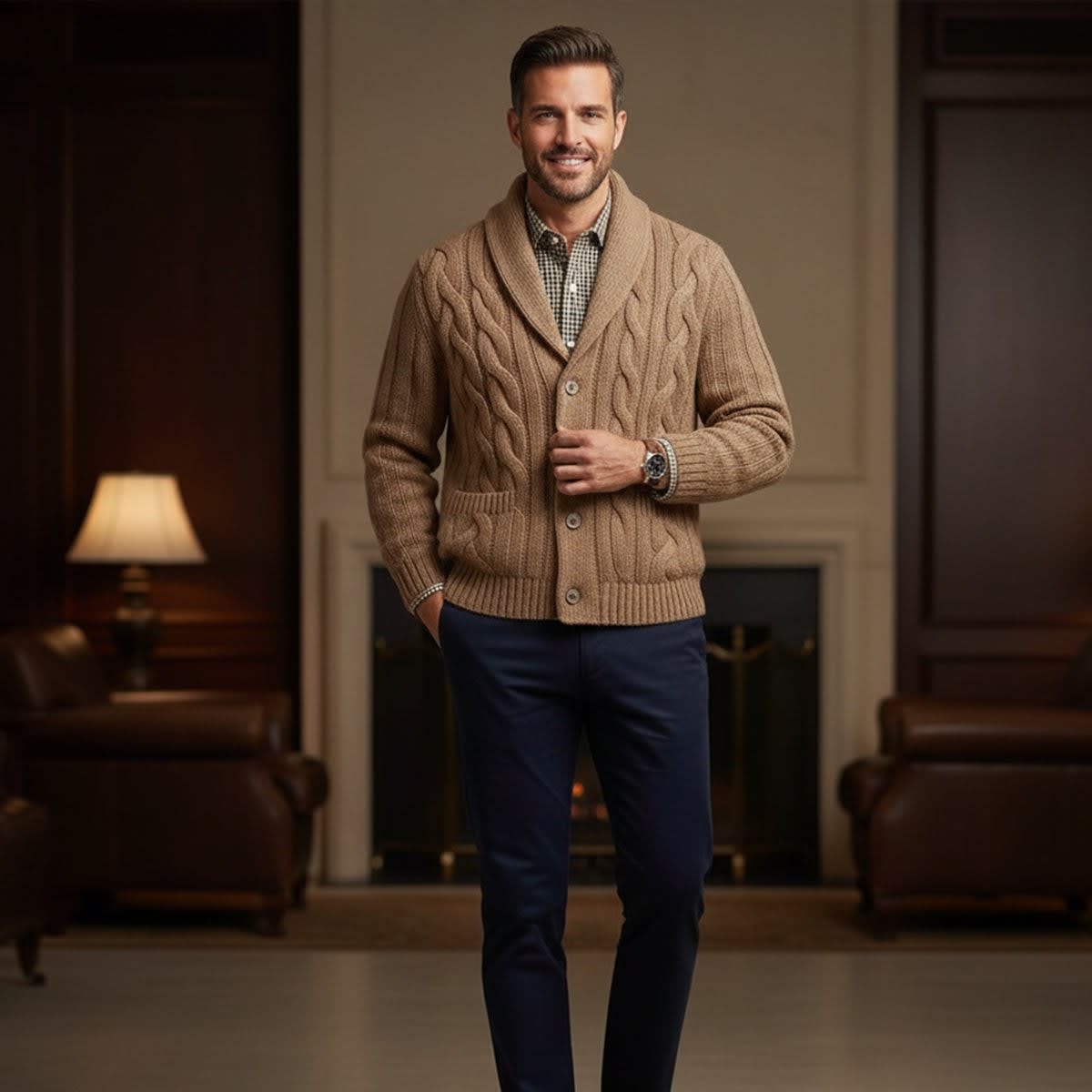Men's Merino Wool Shawl Collar Cardigan | Keir_11