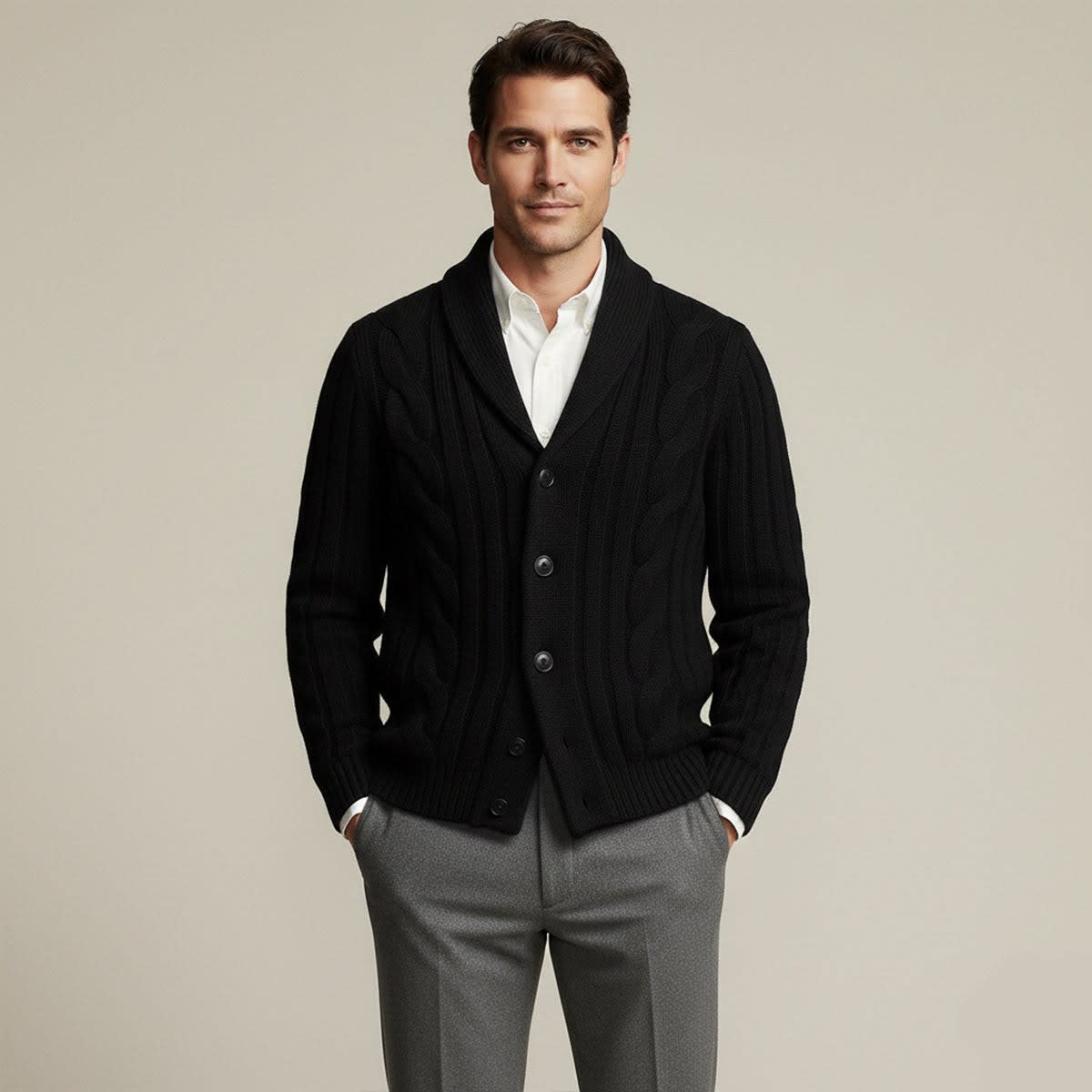 Men's Merino Wool Shawl Collar Cardigan | Keir_7