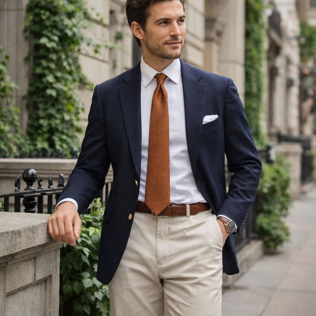 Men's Orange Pin Dot Tie | Cledwyn_5