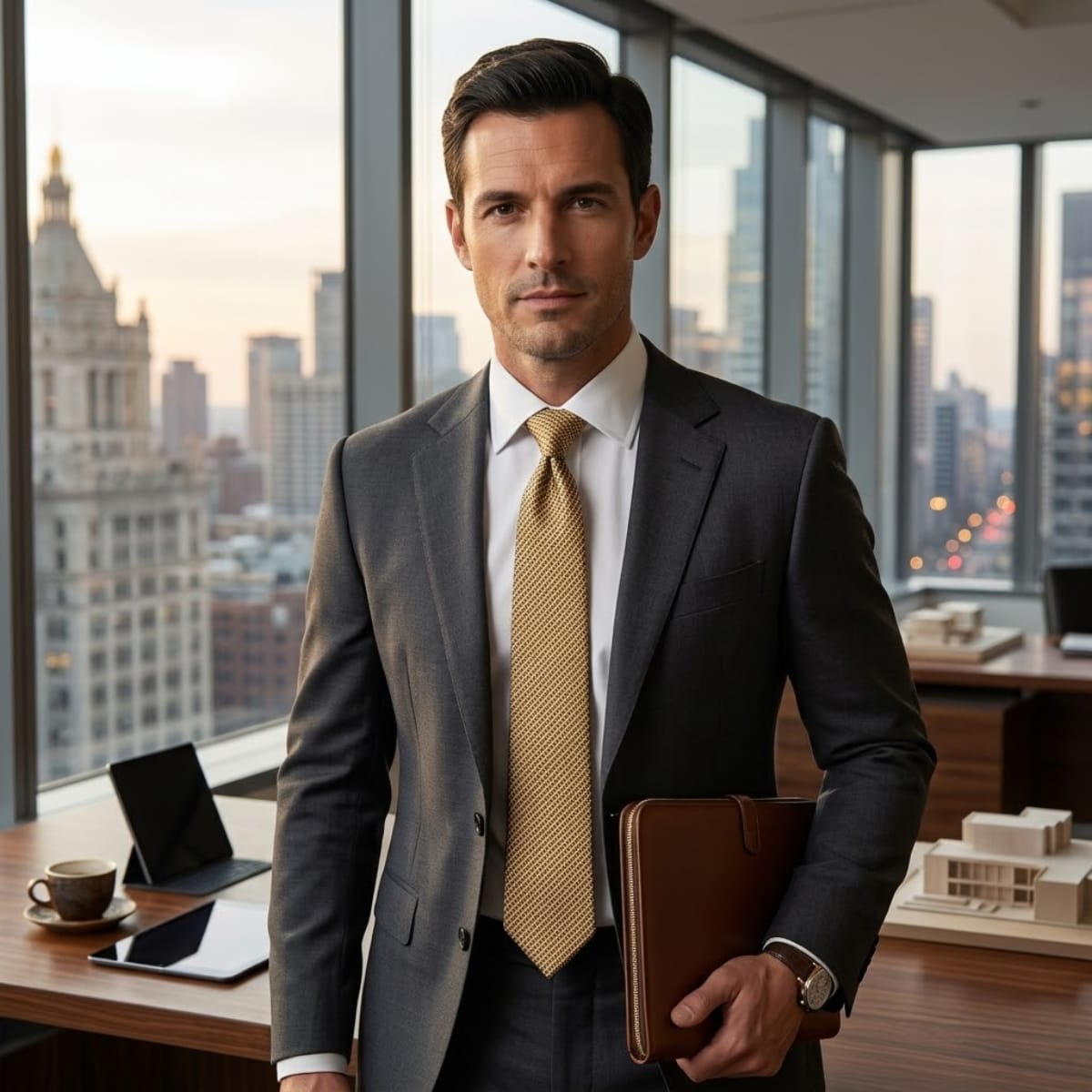Men's Yellow Geometric Tie | Dai_3