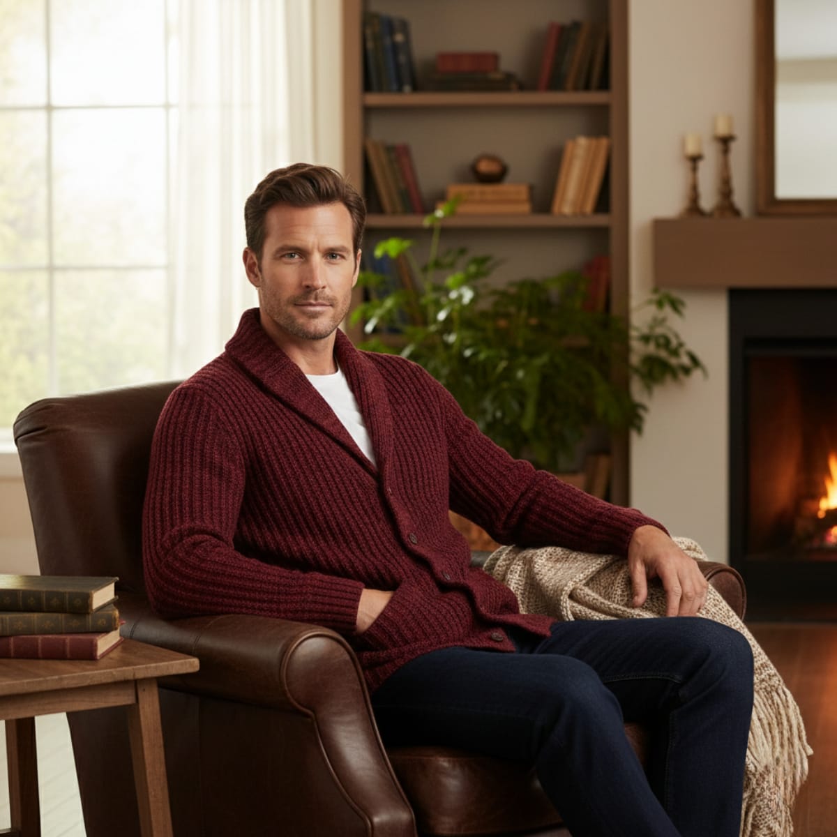 Men's Ribbed Shawl Collar Cardigan | Ollie_11