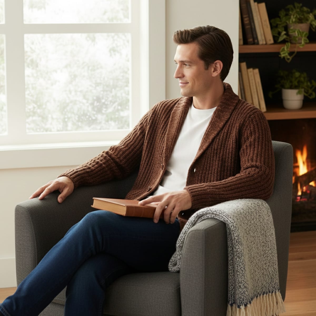 Men's Ribbed Shawl Collar Cardigan | Ollie_12