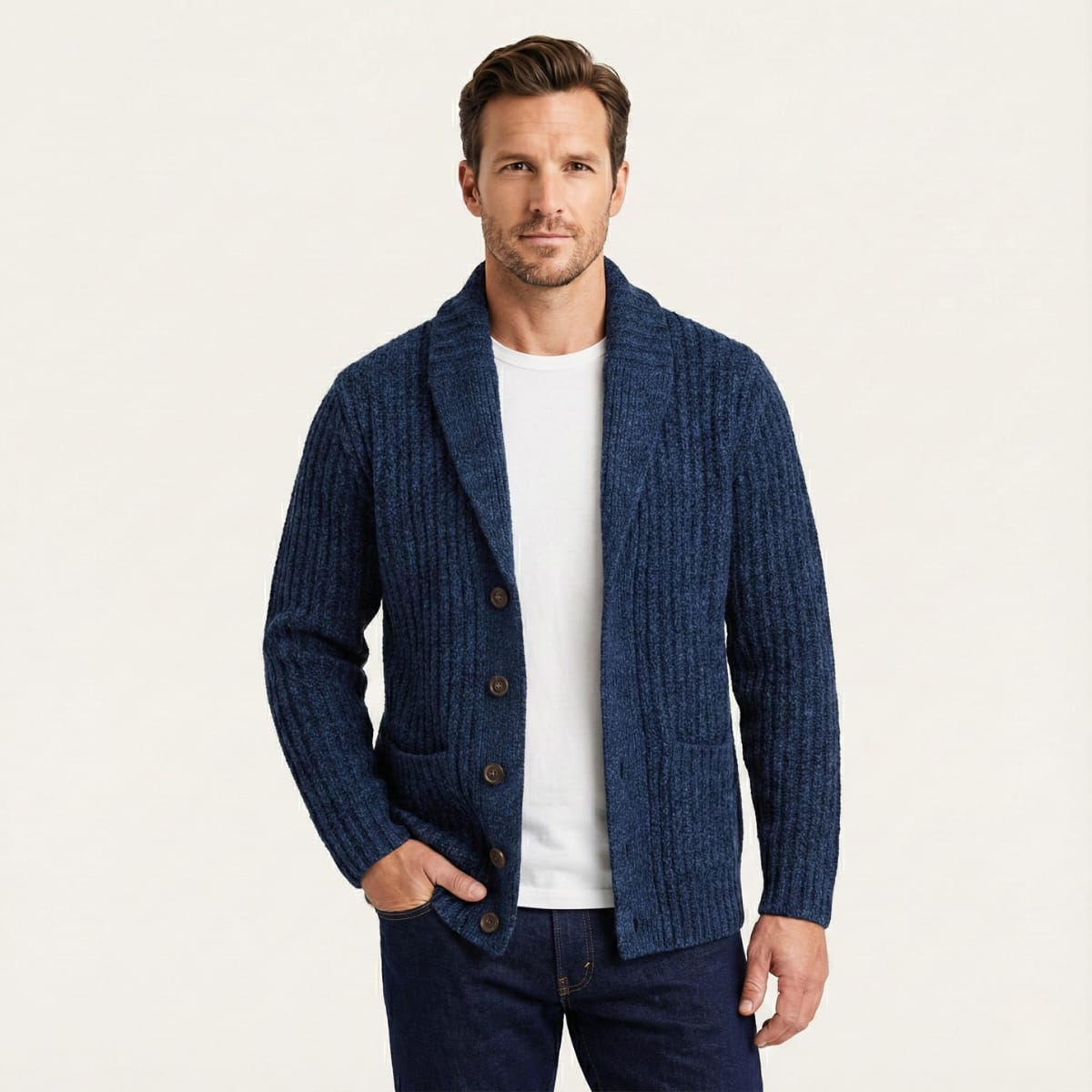 Men's Ribbed Shawl Collar Cardigan | Ollie_8