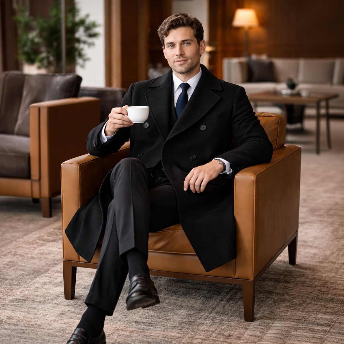 Men's Double Breasted Long Coat | Llewelyn_8