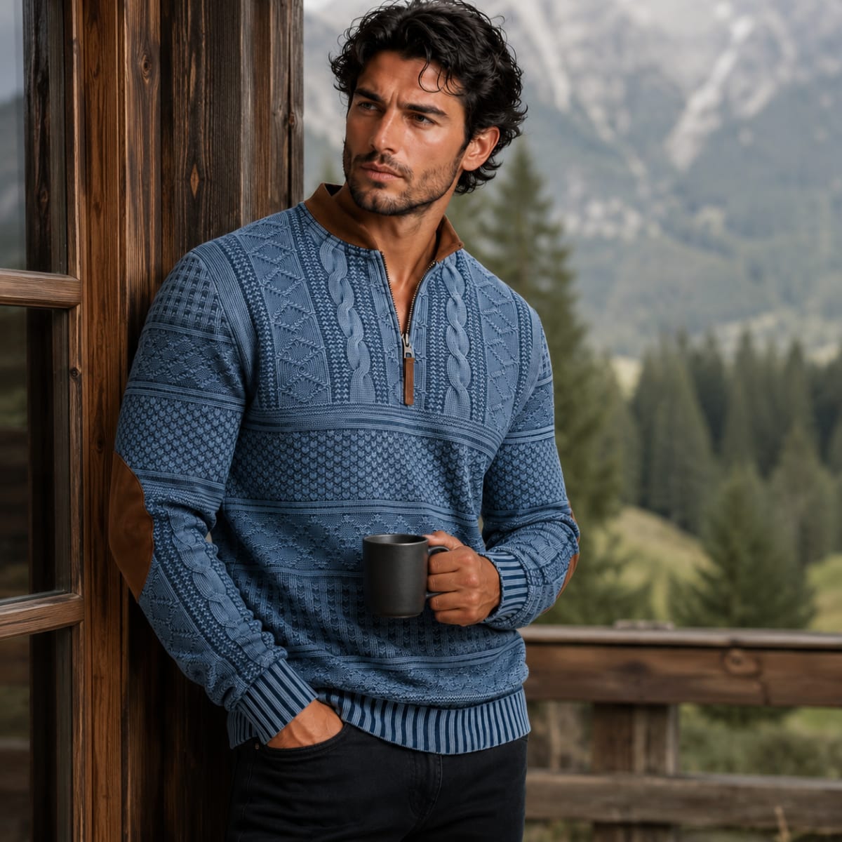 Men's Textured Half Zip Jumper | Luke_10