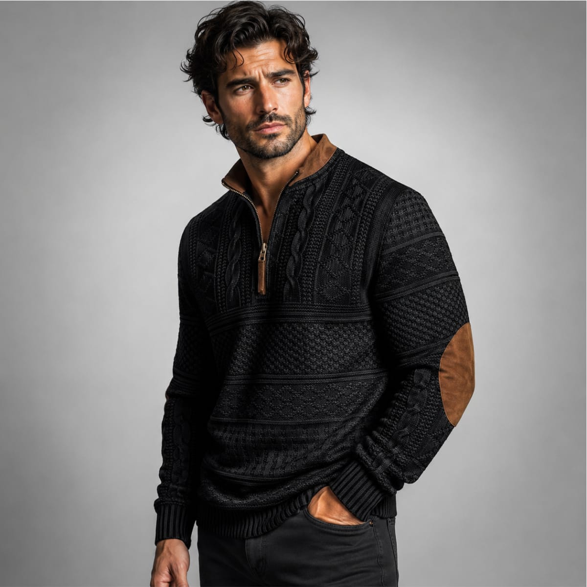 Men's Textured Half Zip Jumper | Luke_2