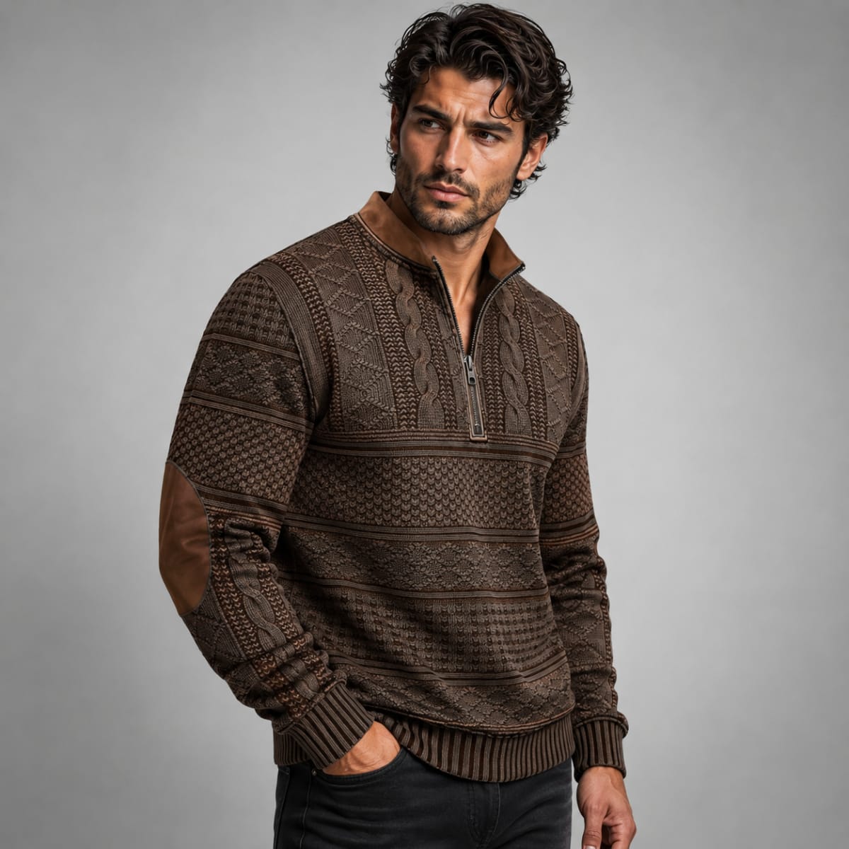 Men's Textured Half Zip Jumper | Luke_4