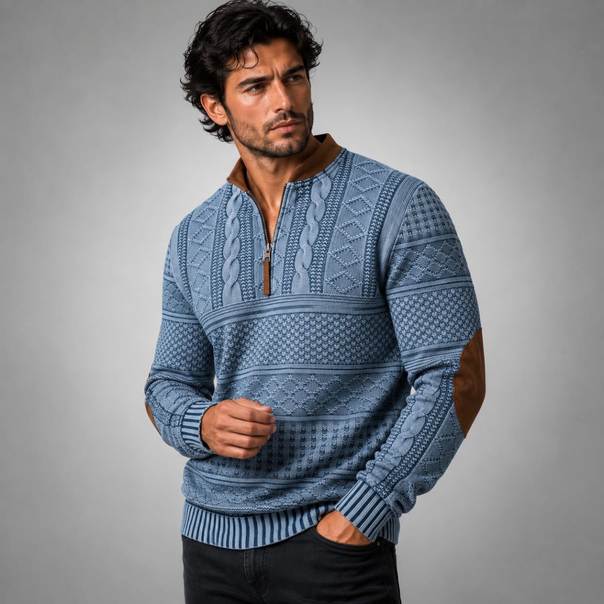 Men's Textured Half Zip Jumper | Luke_8