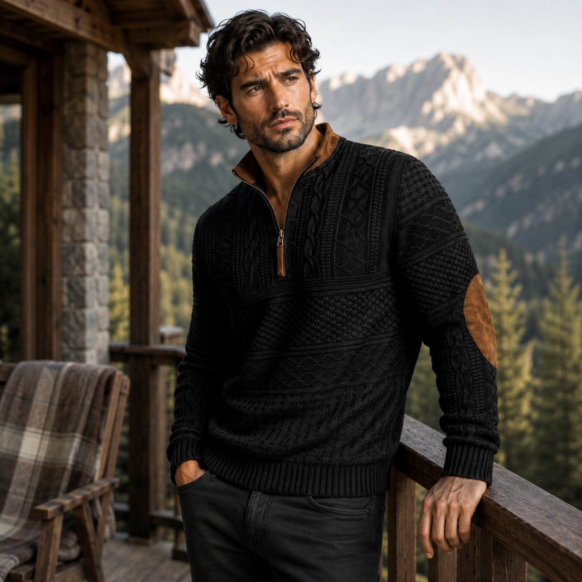 Men's Textured Half Zip Jumper | Luke_9
