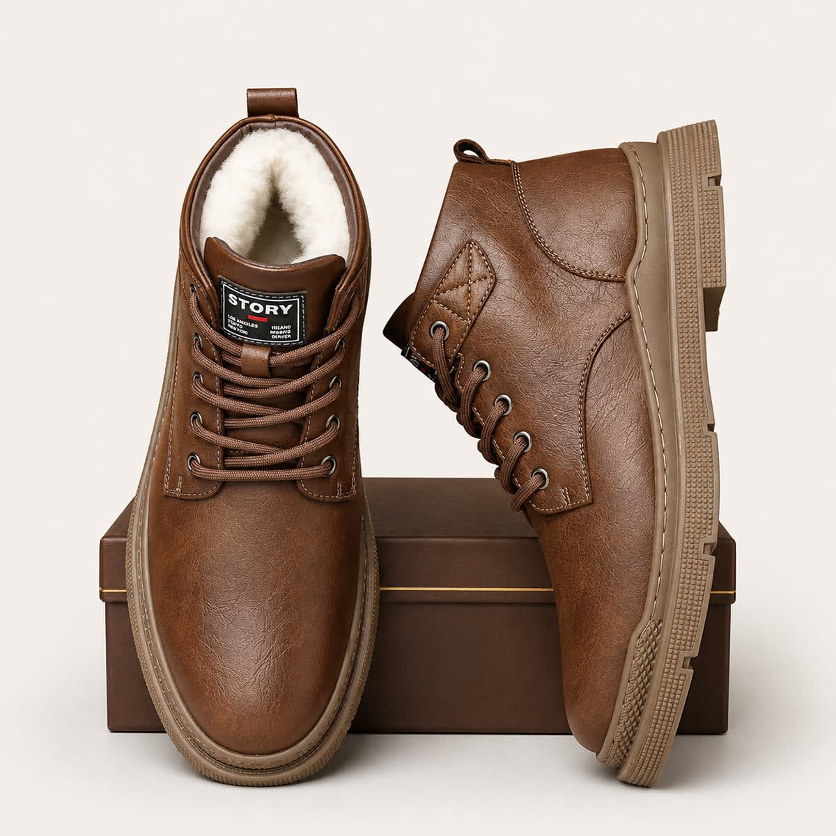 Men's Leather Lace Up Ankle Boots | Meical_5