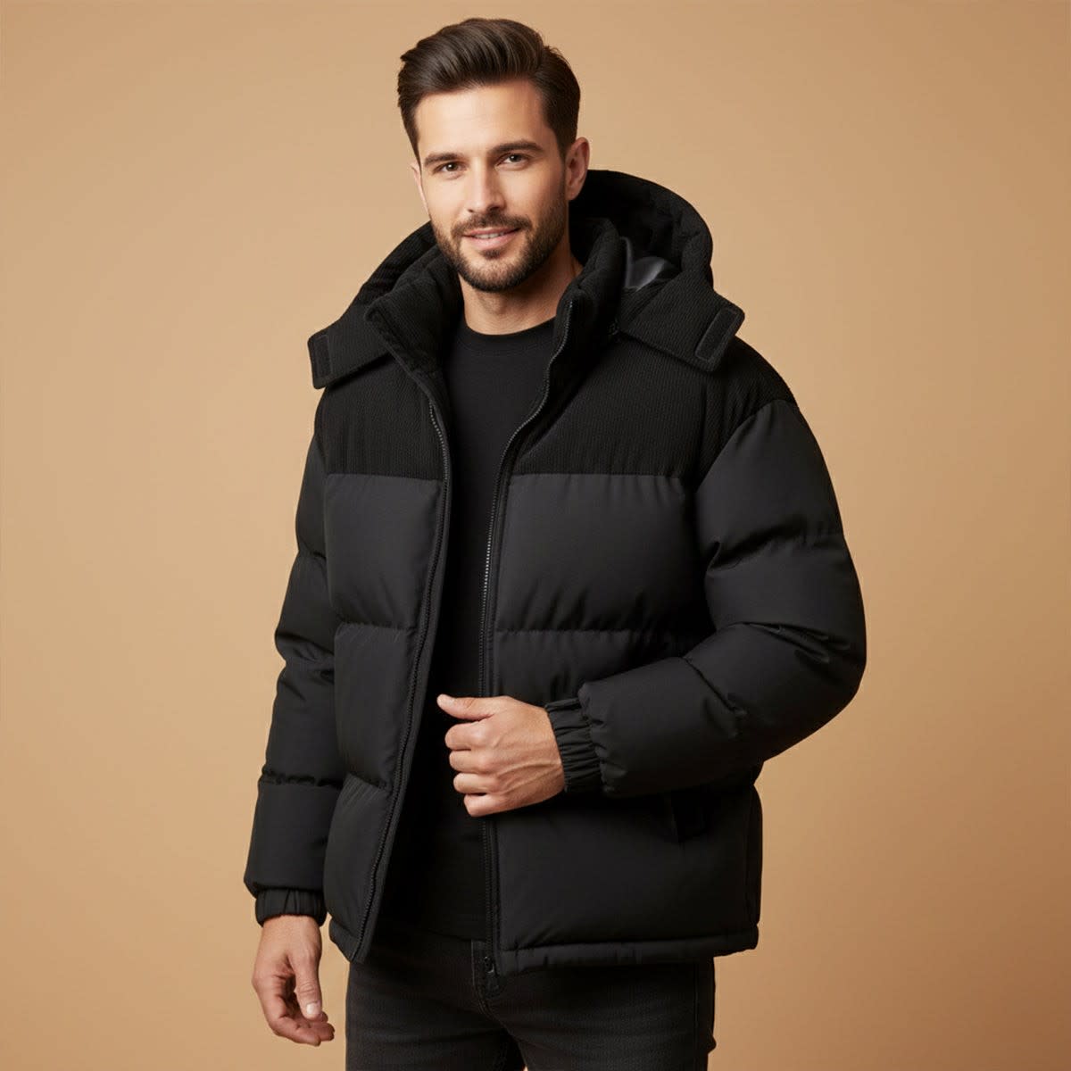 Men's Corduroy Trim Puffer Jacket | Jeremy_7