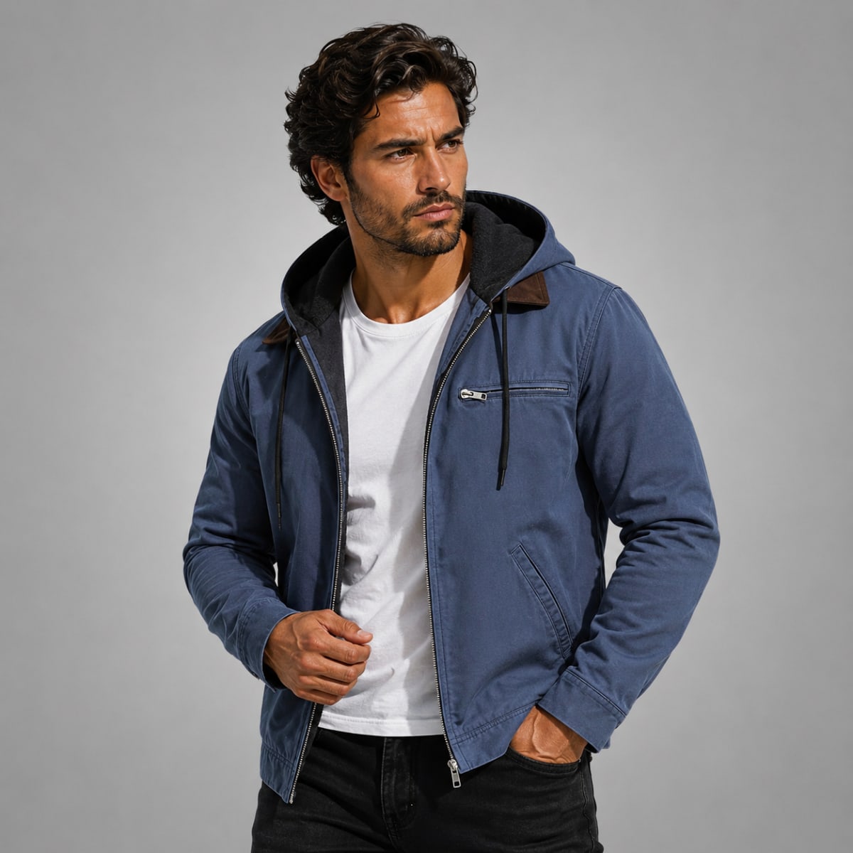 Men's Fleece Lined Hooded Jacket | Justin_12