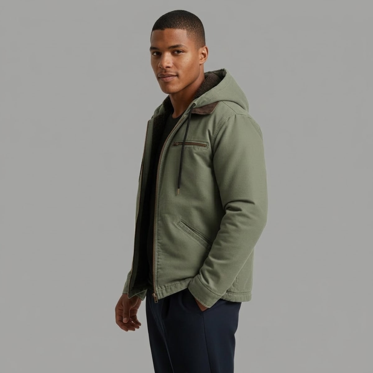 Men's Fleece Lined Hooded Jacket | Justin_13