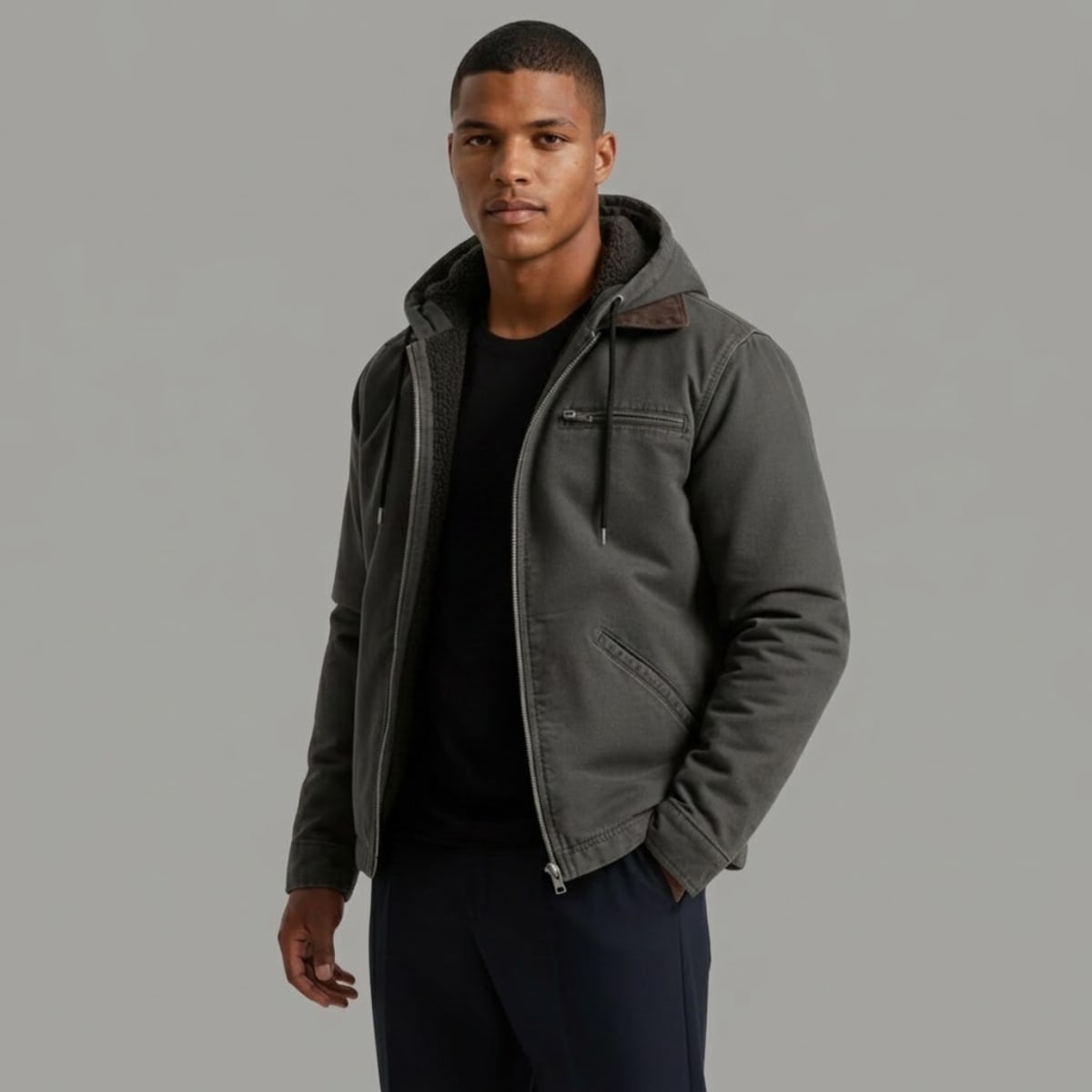Men's Fleece Lined Hooded Jacket | Justin_15