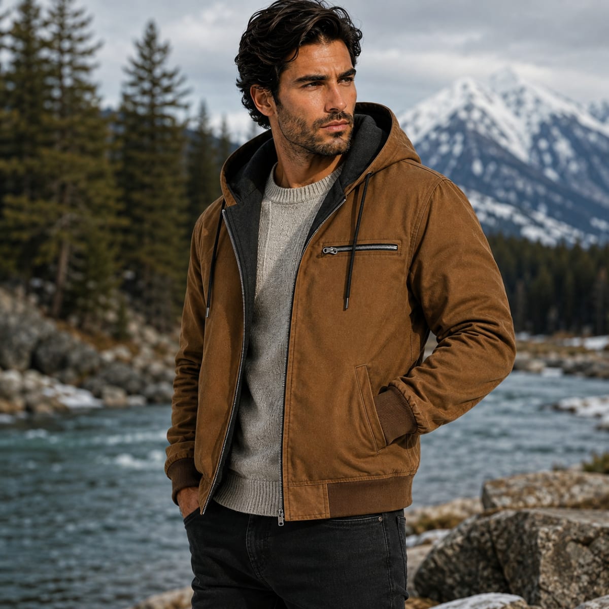 Men's Fleece Lined Hooded Jacket | Justin_18
