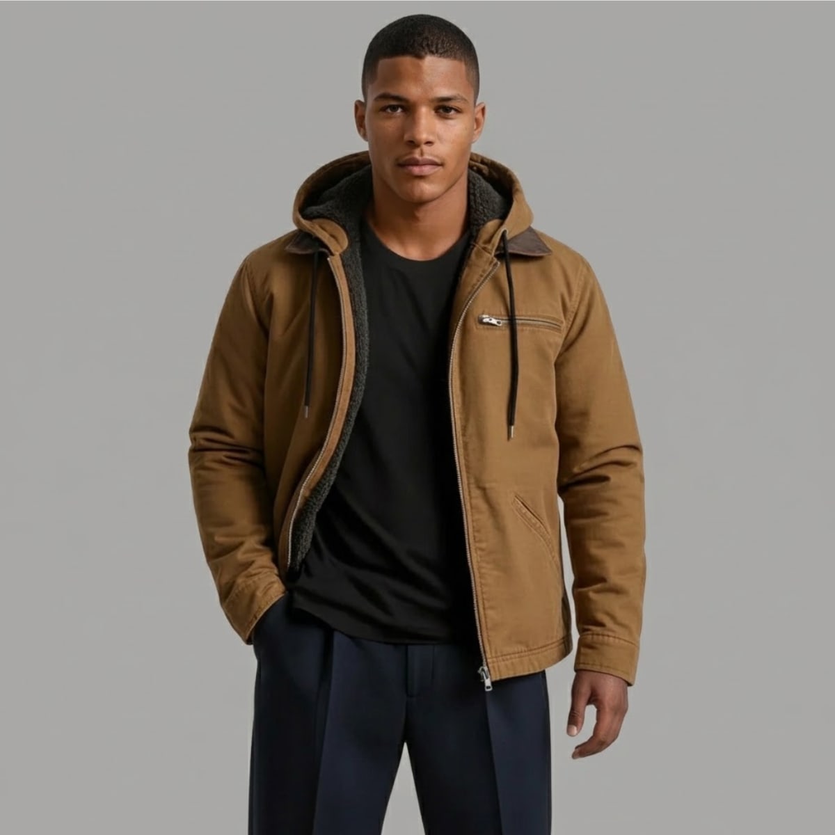 Men's Fleece Lined Hooded Jacket | Justin_3