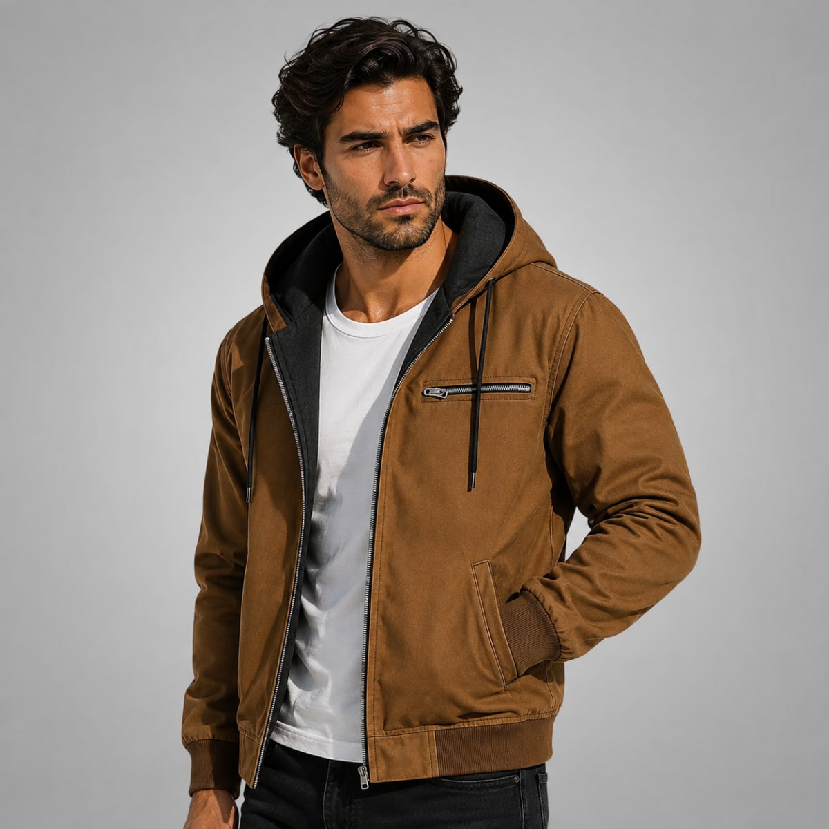 Men's Fleece Lined Hooded Jacket | Justin_4