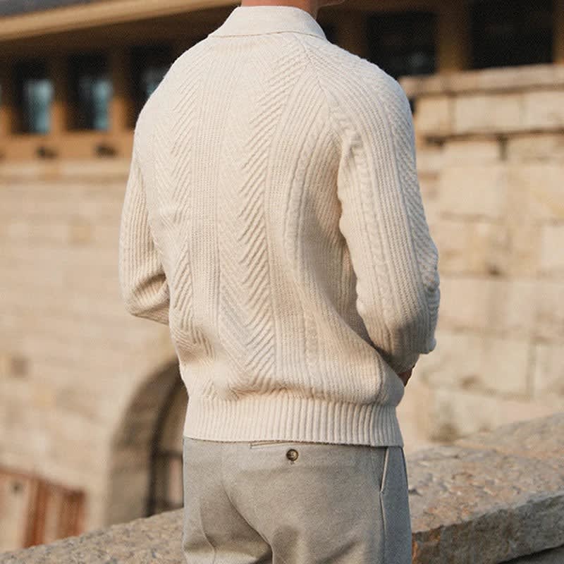 Men's Cable Knit Long Sleeve Polo | Hywel_6