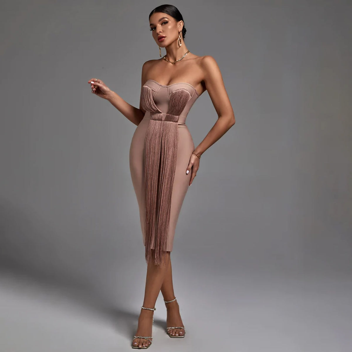 Women's Fringe Bandage Party Midi Dress | Juliet_2