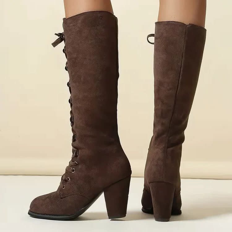 Women's Suede Lace Up Knee High Boots | Polly_3