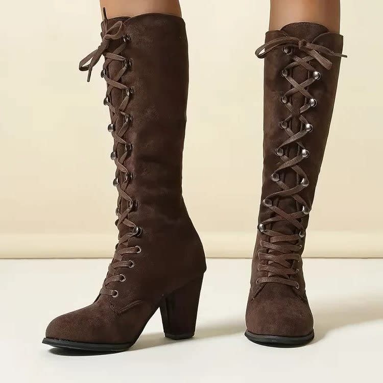 Women's Suede Lace Up Knee High Boots | Polly_4