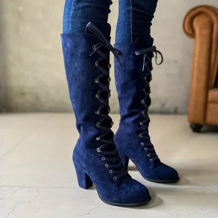 Women's Suede Lace Up Knee High Boots | Polly_6