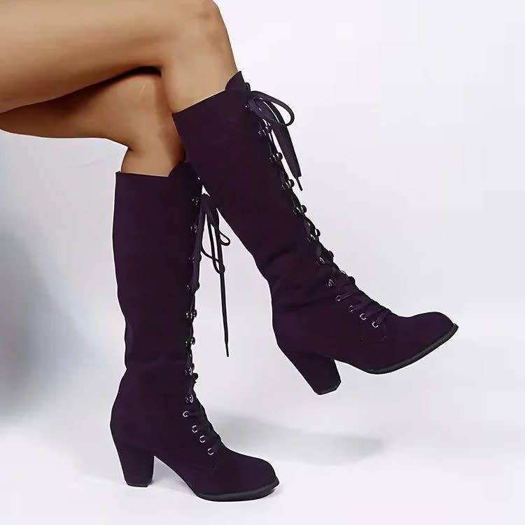 Women's Suede Lace Up Knee High Boots | Polly_9