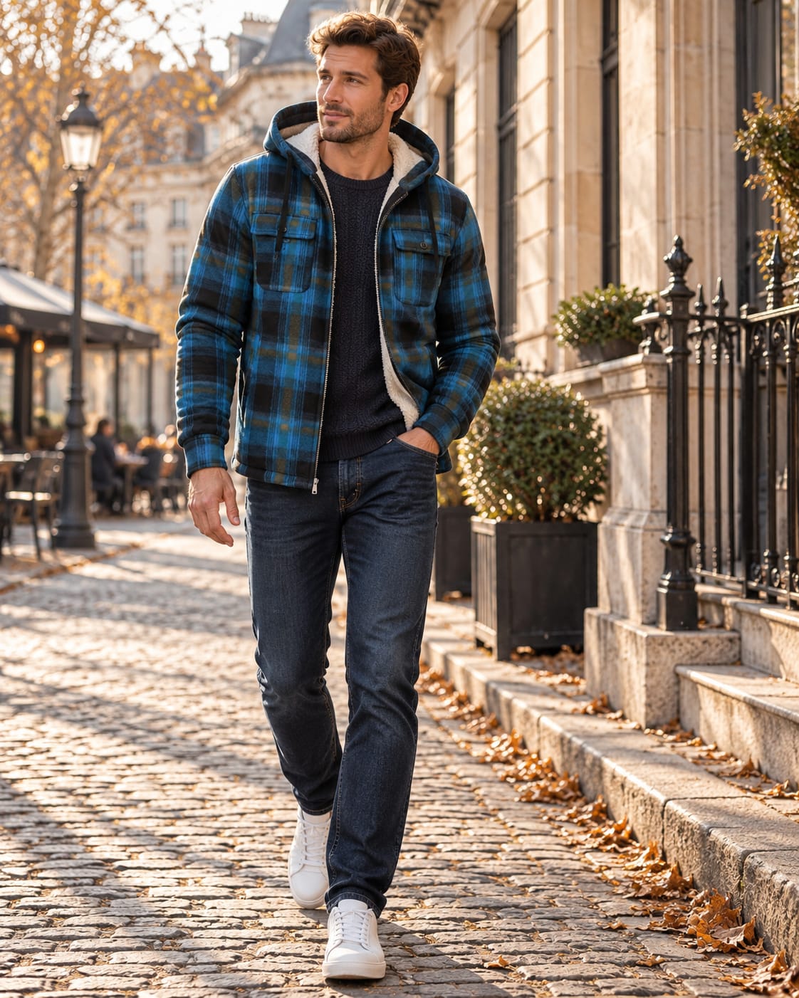 Men's Checked Sherpa Lined Hooded Jacket | Gareth_5