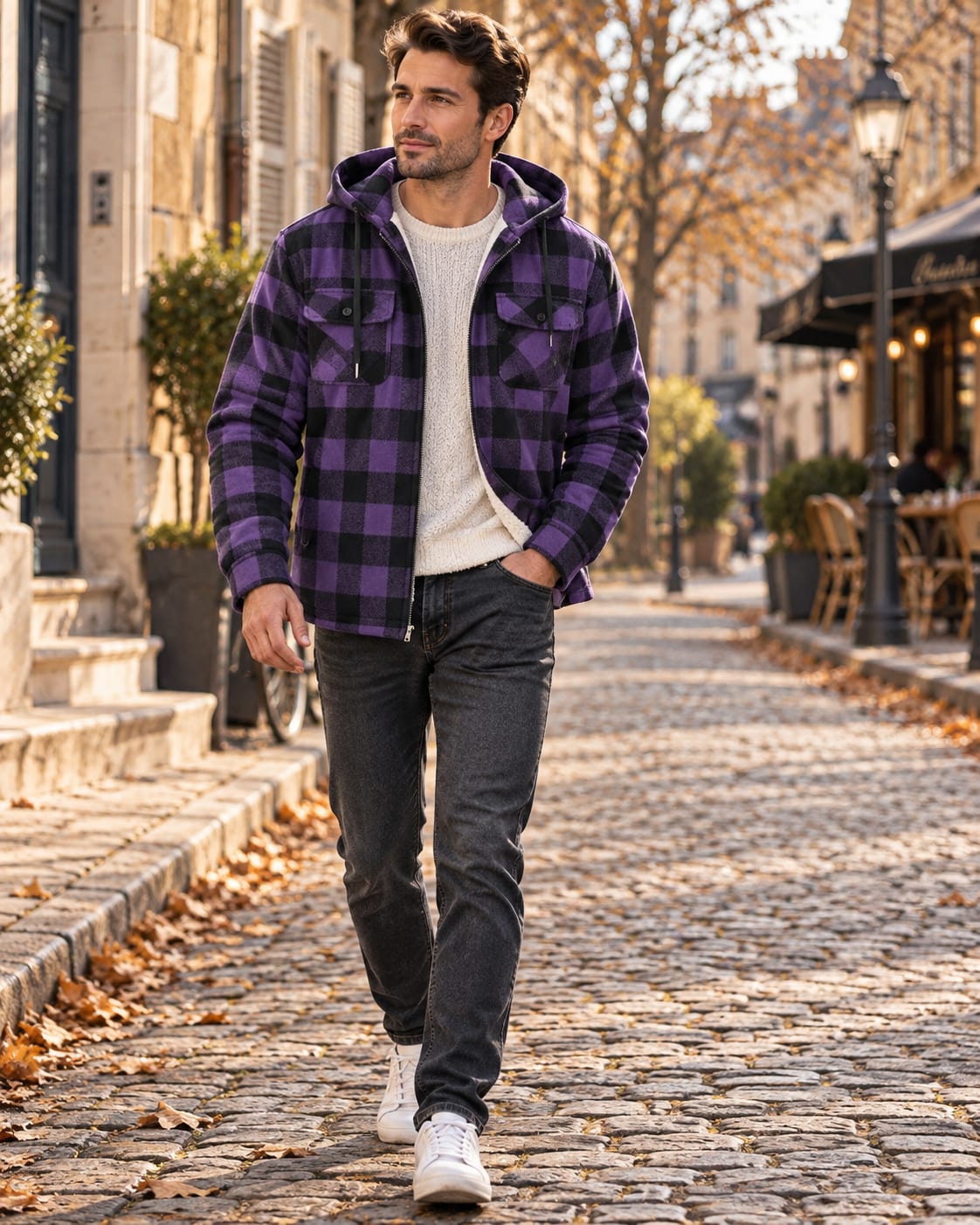 Men's Checked Sherpa Lined Hooded Jacket | Gareth_6