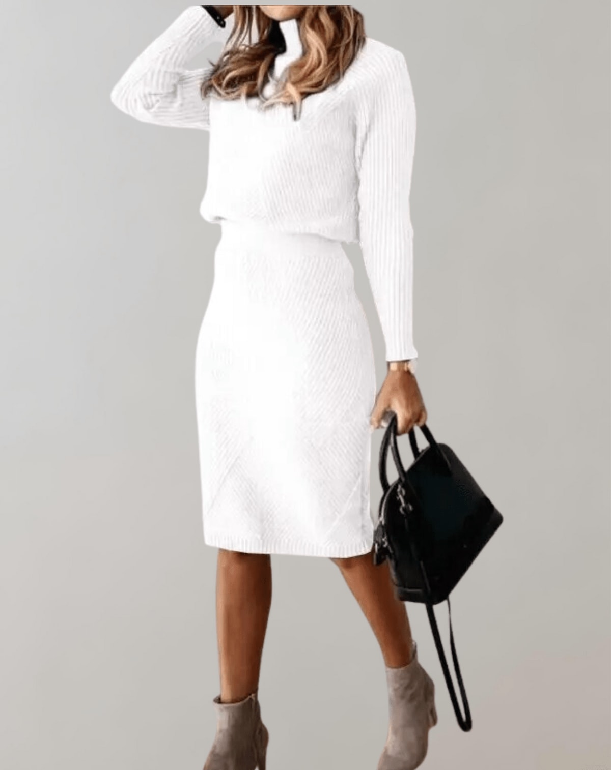 Women's Ribbed Knit Jumper and Skirt Set | Hettie_10