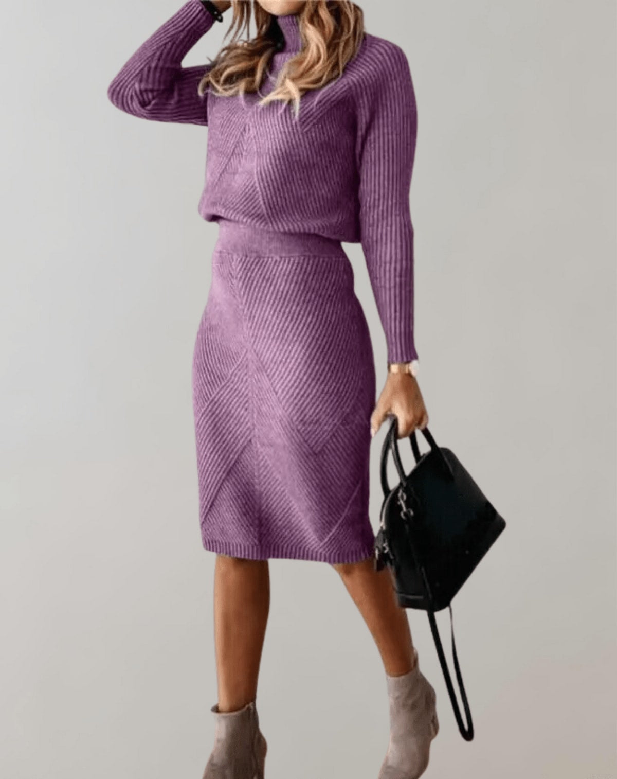 Women's Ribbed Knit Jumper and Skirt Set | Hettie_8