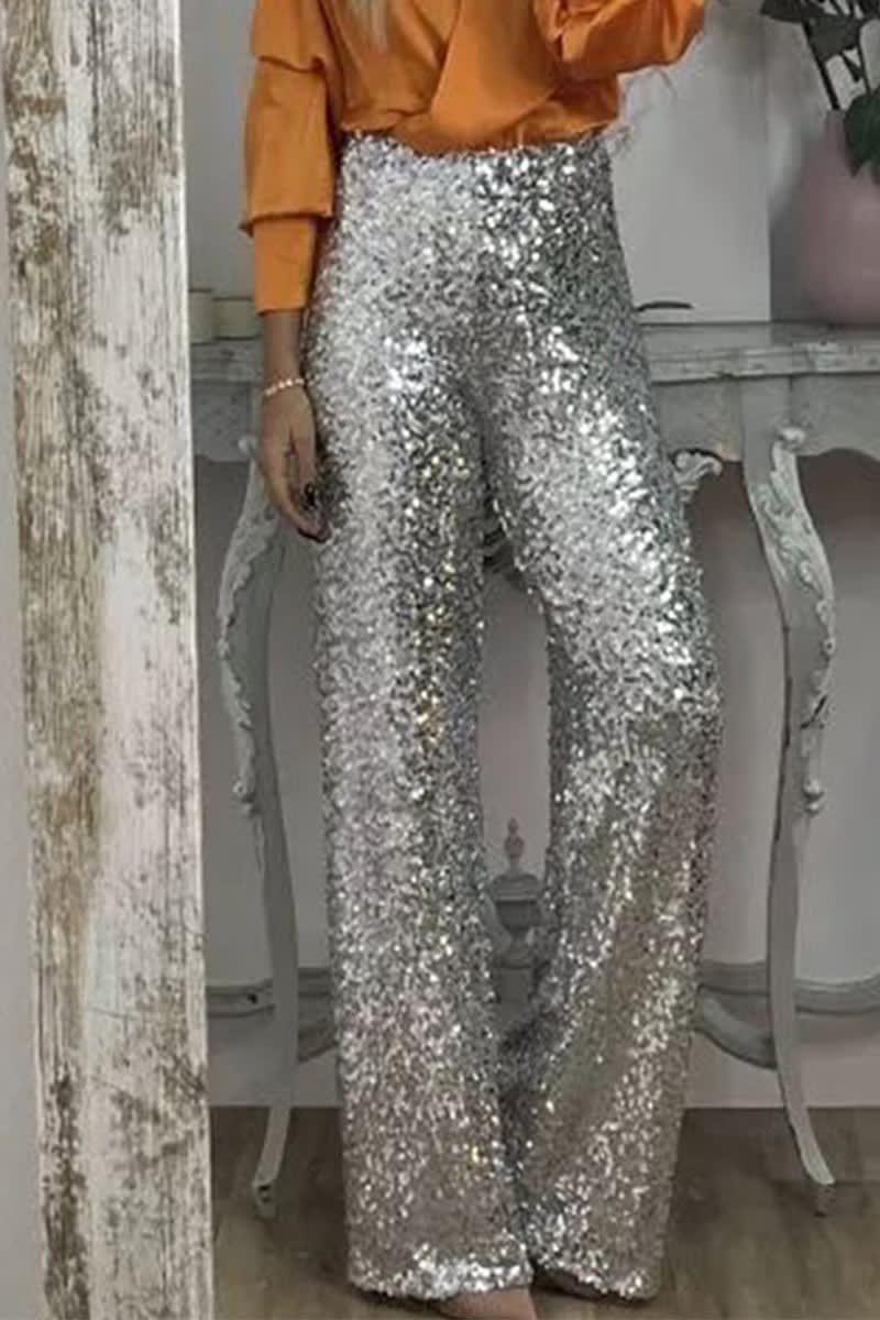 Women's Sequin Straight Leg Trousers | Clover_5