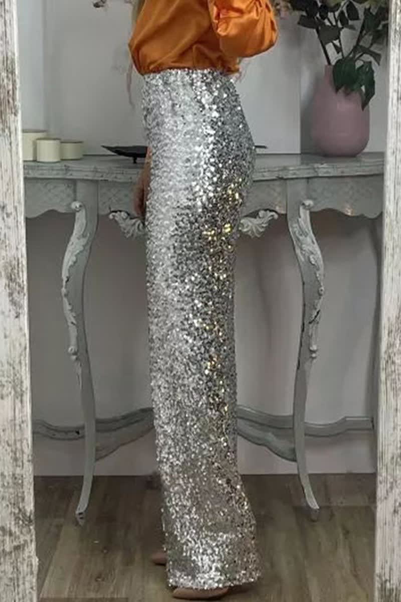 Women's Sequin Straight Leg Trousers | Clover_6