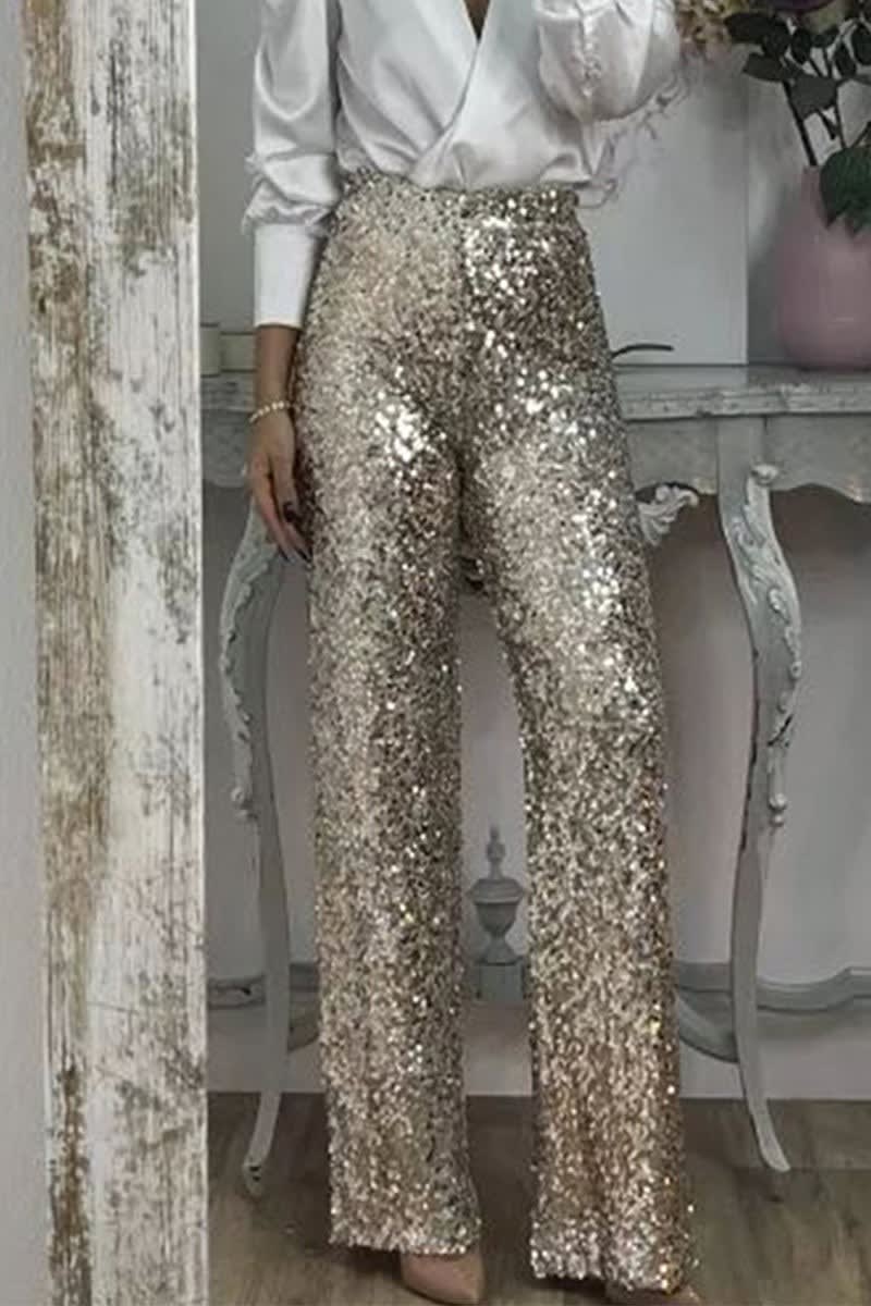 Women's Sequin Straight Leg Trousers | Clover_9