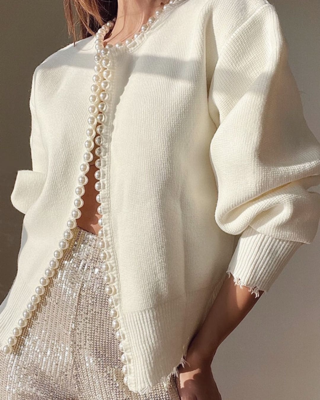 Women's Pearl Trim Knit Cardigan | Talwyn_5