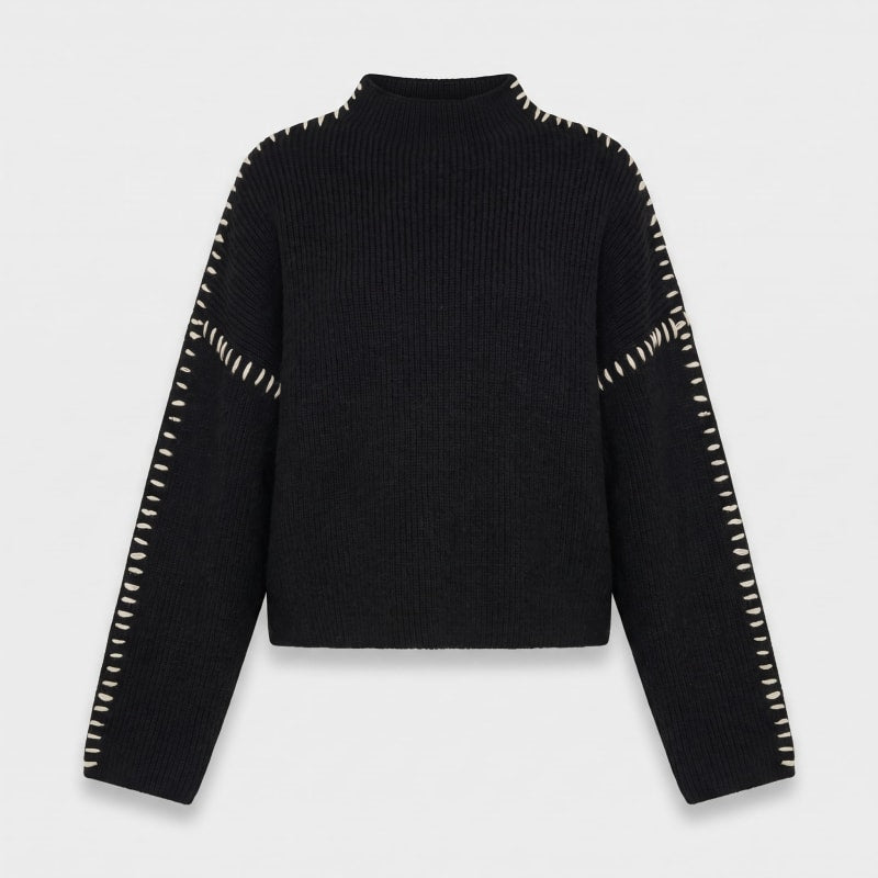Women's Oversized Whipstitch Mock Neck Jumper | Nadia_1