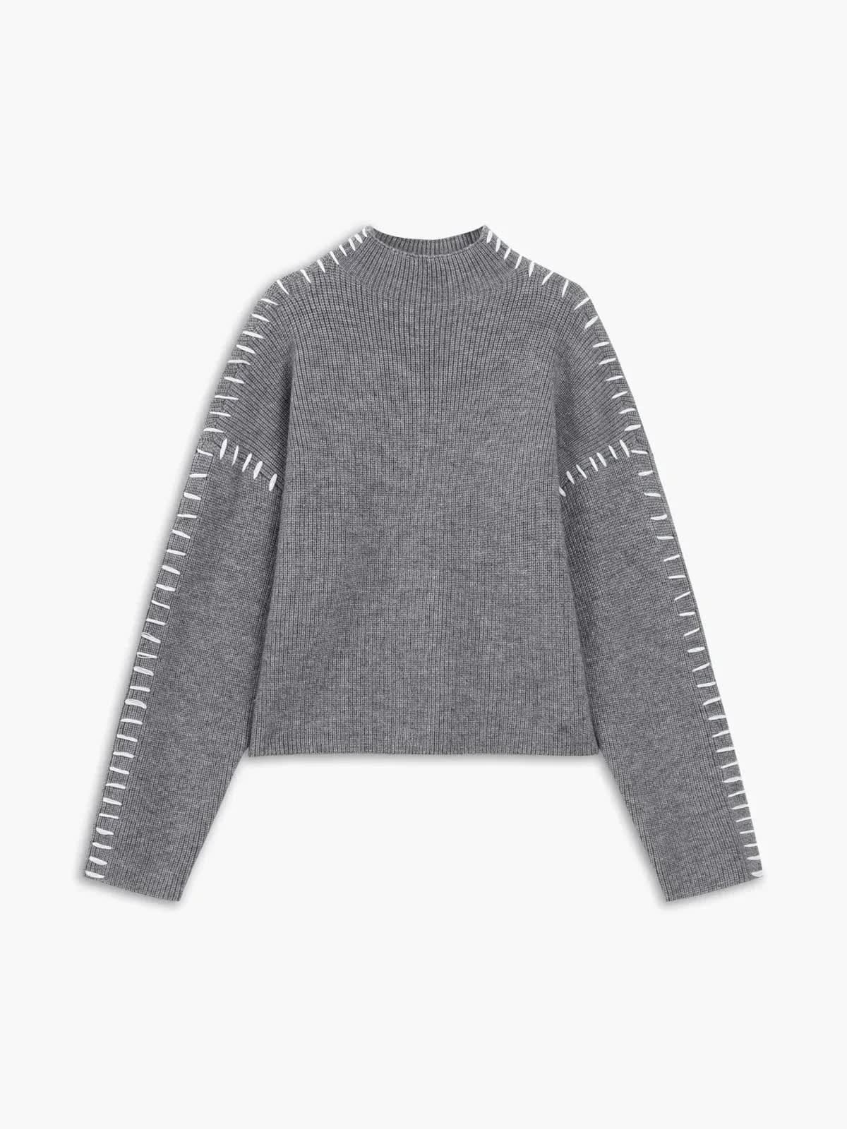 Women's Oversized Whipstitch Mock Neck Jumper | Nadia_16
