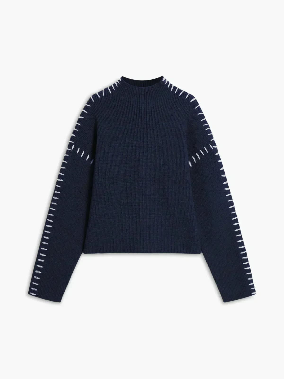 Women's Oversized Whipstitch Mock Neck Jumper | Nadia_17
