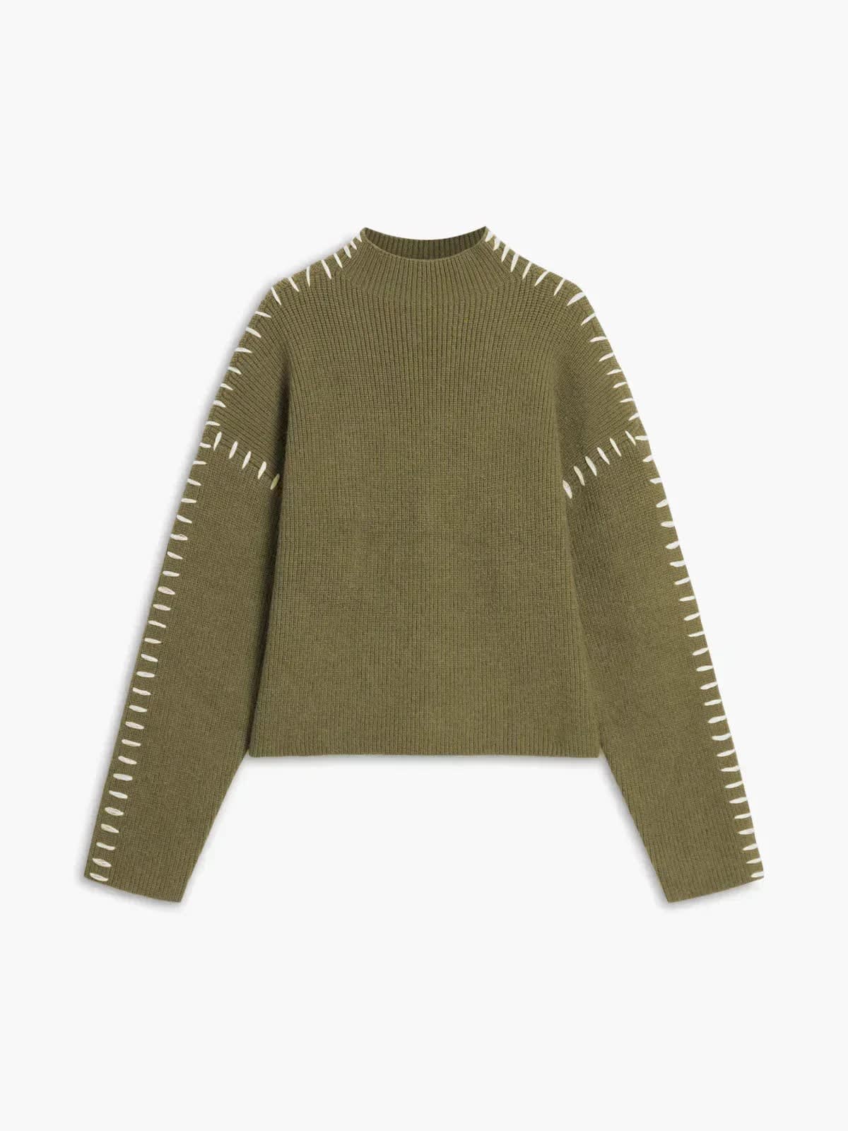 Women's Oversized Whipstitch Mock Neck Jumper | Nadia_18