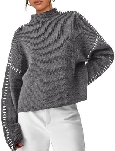 Women's Oversized Whipstitch Mock Neck Jumper | Nadia_8