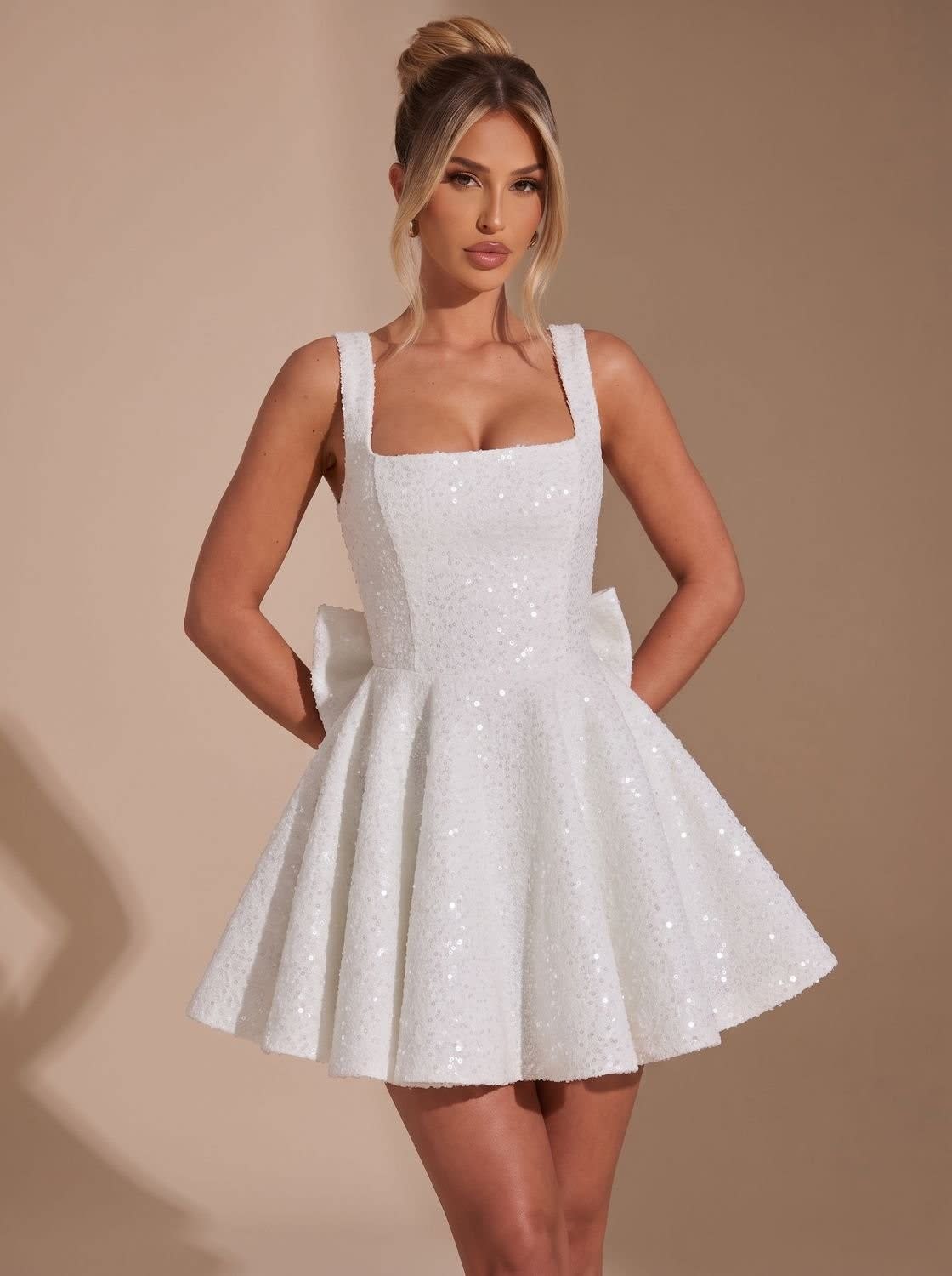 Women's Sequin Bow Christmas Party Mini Dress | Christina_10
