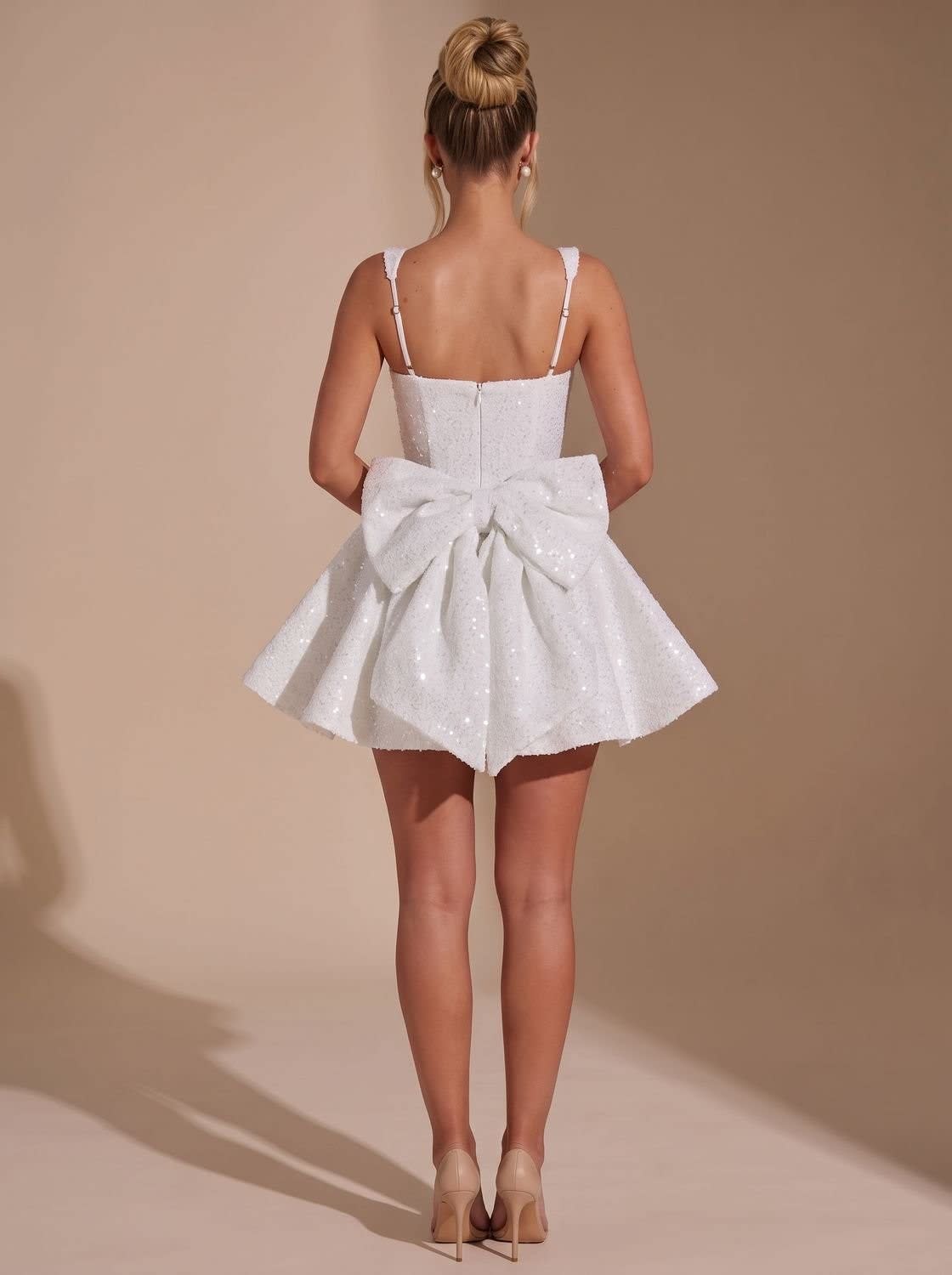 Women's Sequin Bow Christmas Party Mini Dress | Christina_11