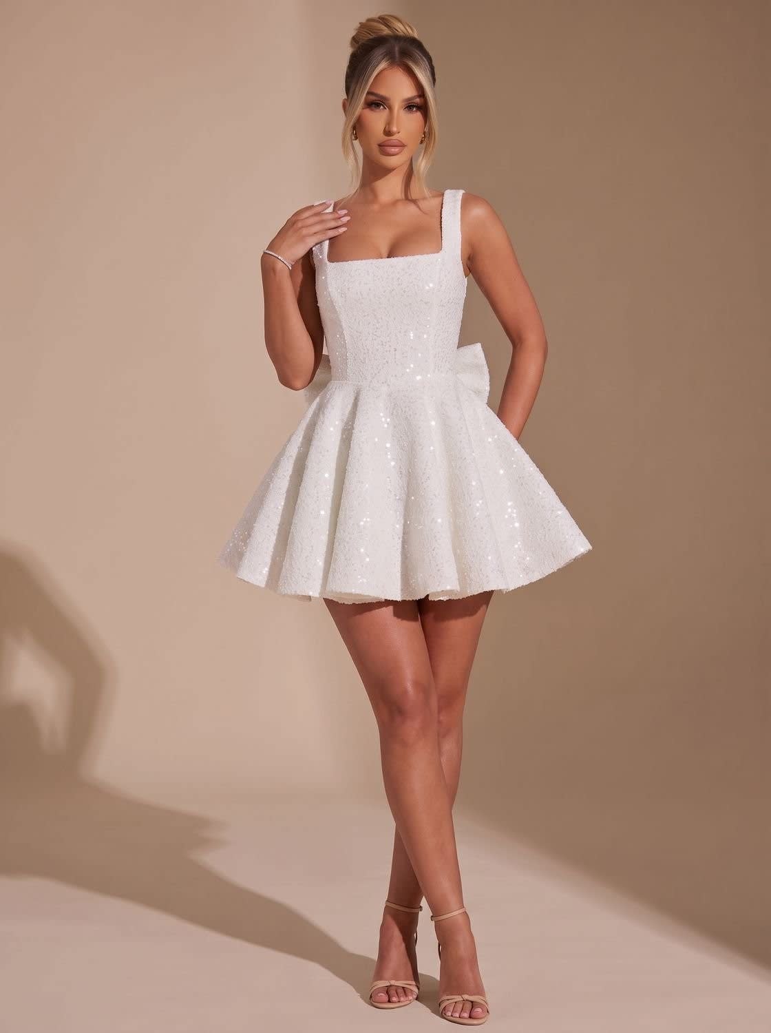 Women's Sequin Bow Christmas Party Mini Dress | Christina_12