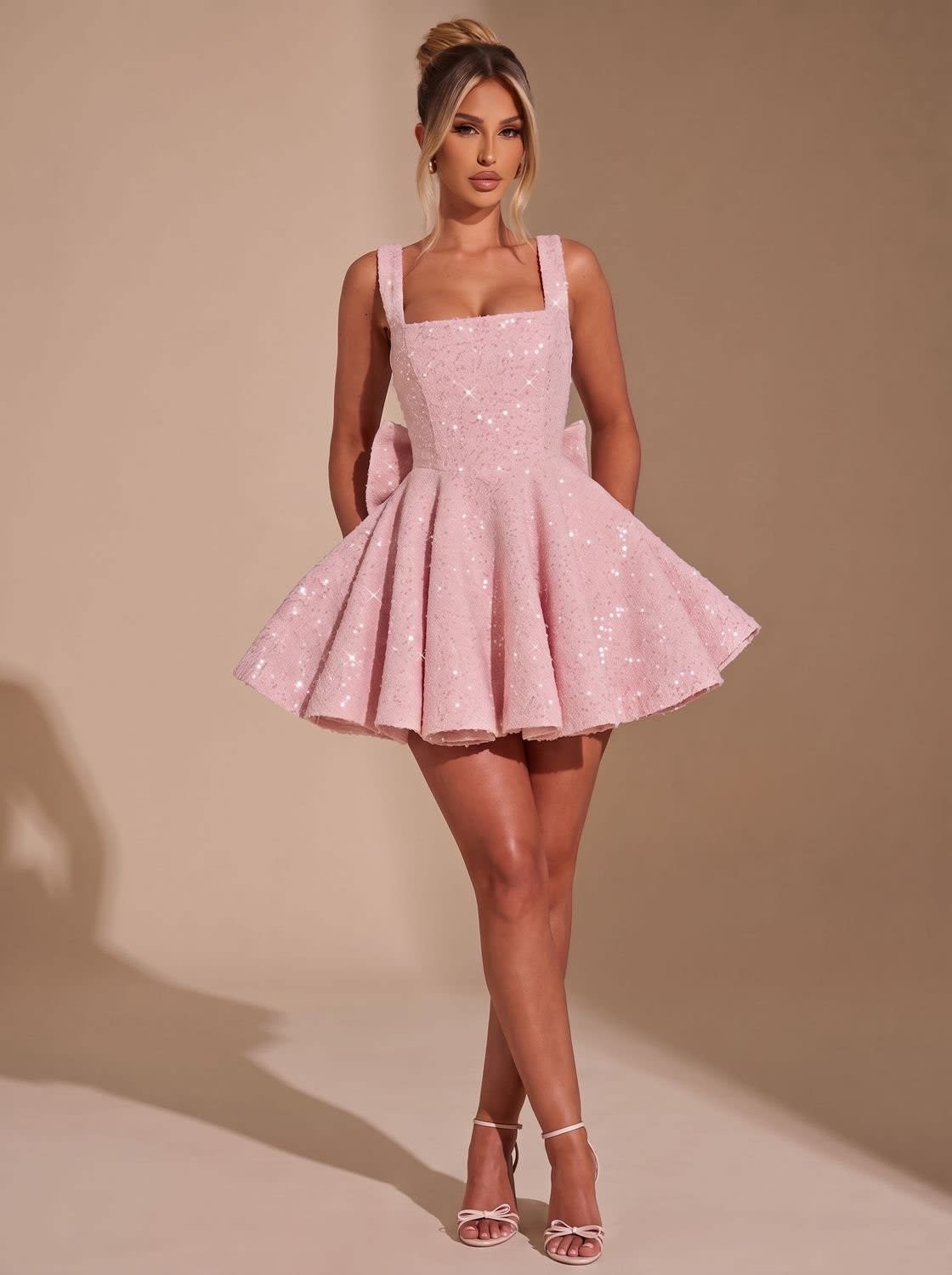 Women's Sequin Bow Christmas Party Mini Dress | Christina_2