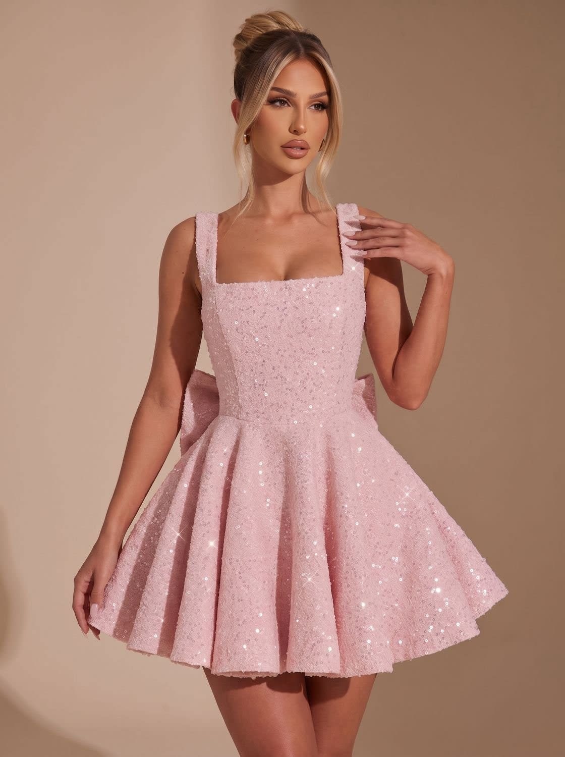 Women's Sequin Bow Christmas Party Mini Dress | Christina_6